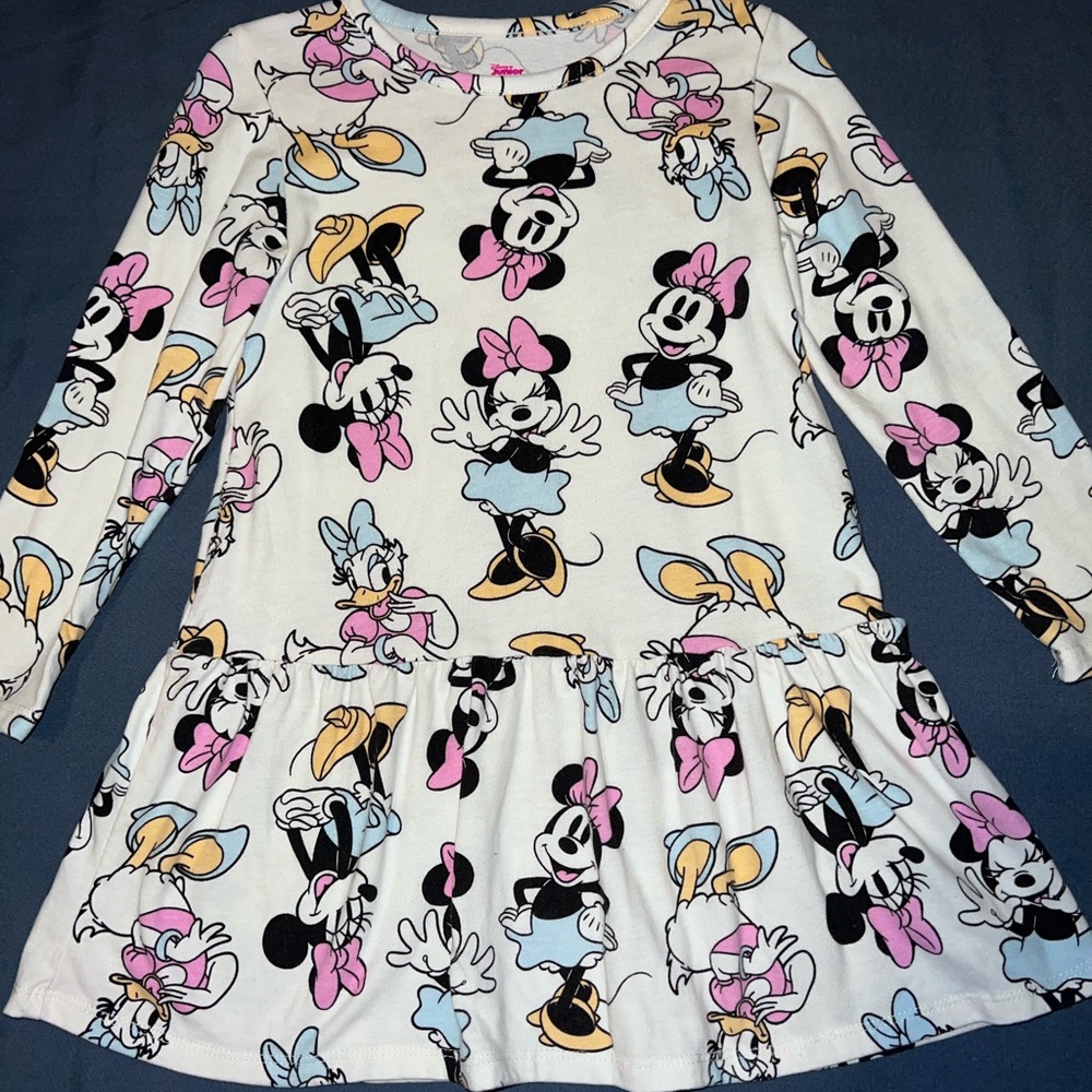 Disney White Minnie Mouse & Daisy Print Dress with Pink, Blue and Yellow Accents